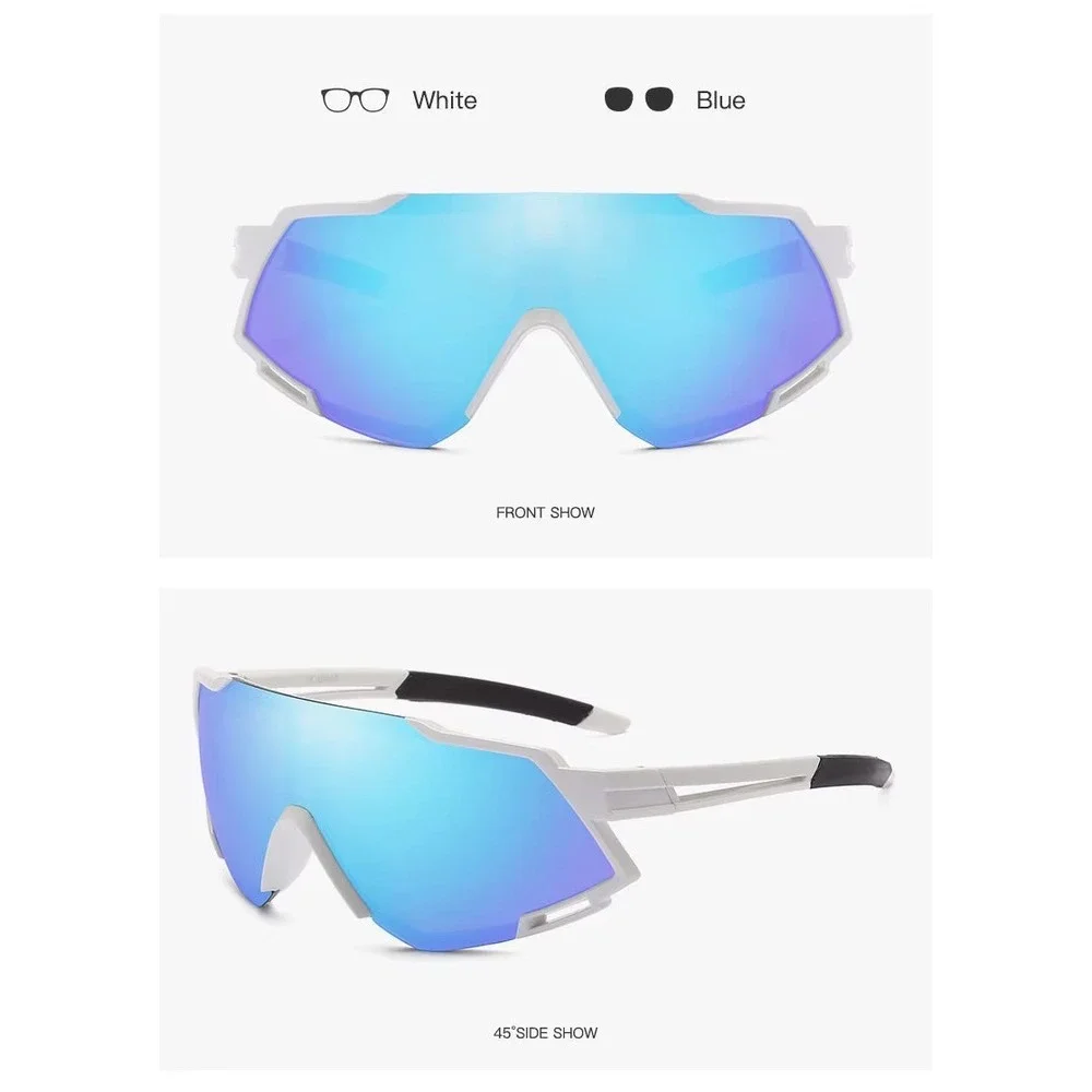 Men's Sport Sunglasses White Frame Blue Mirror Lens Cycling Cycling Eyewear 2026